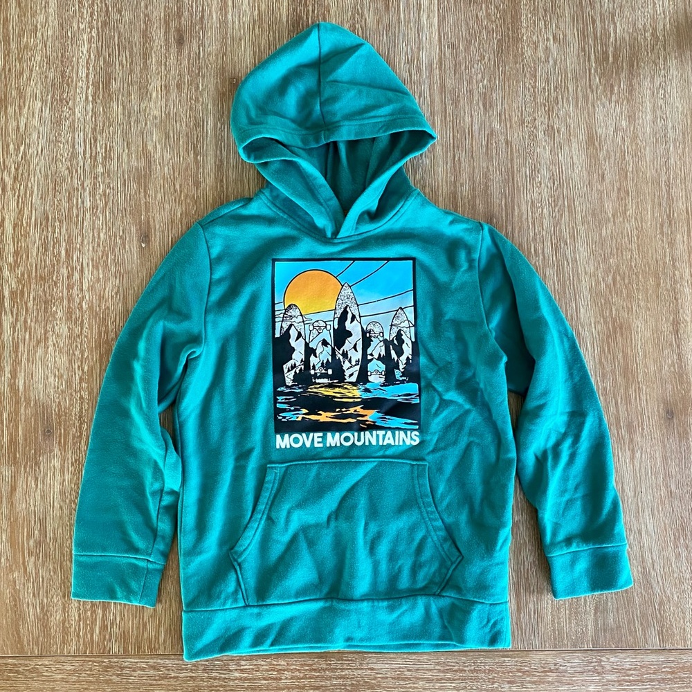 Old Navy Boys’ Green Move Mountains Skateboard Hooded Sweatshirt Size L (10-12)